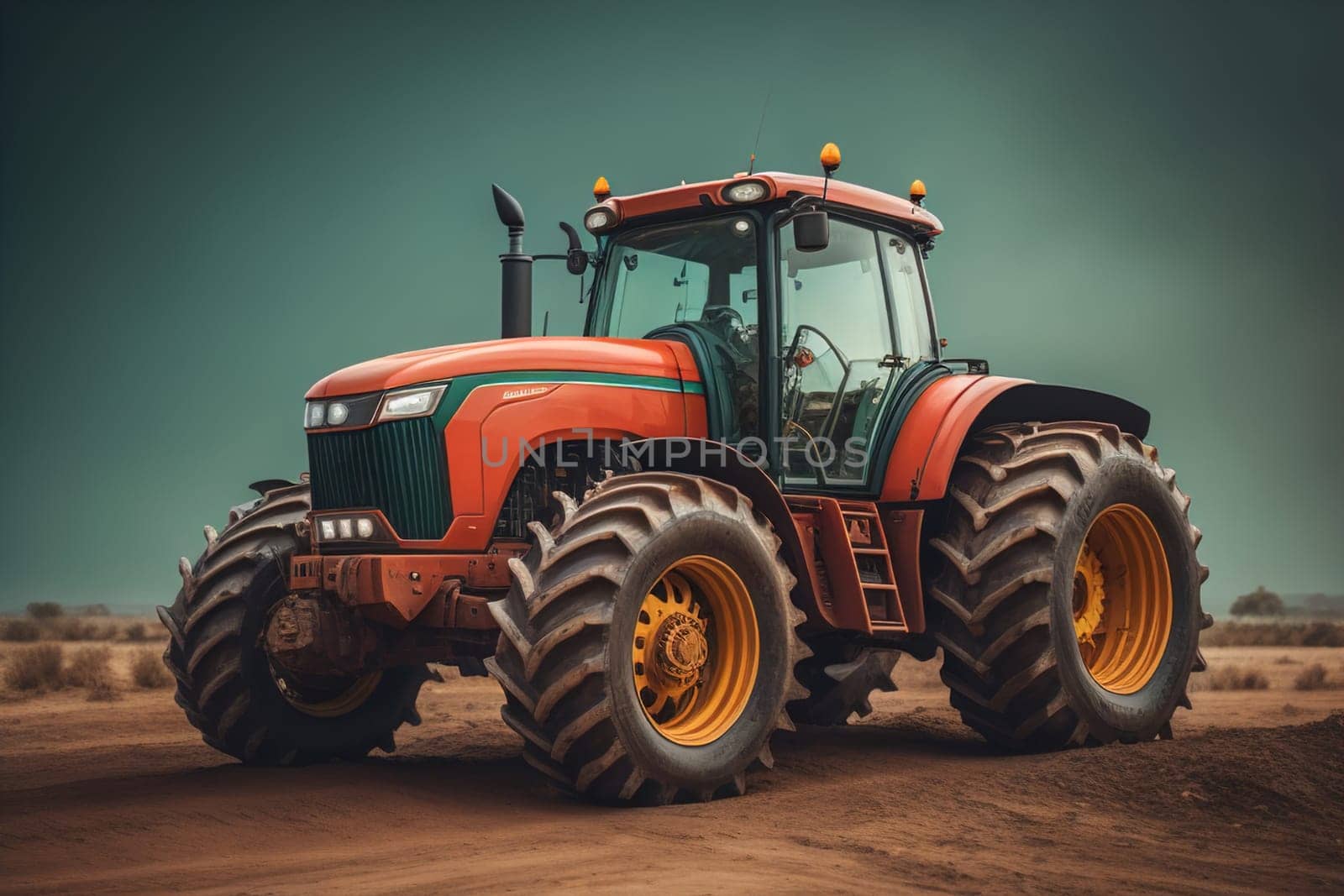 Modern tractor on a colored background. ai generative