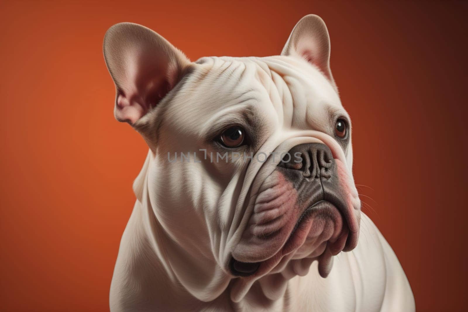 Portrait of a dog breed English Bulldog on a solid color background. ai generative