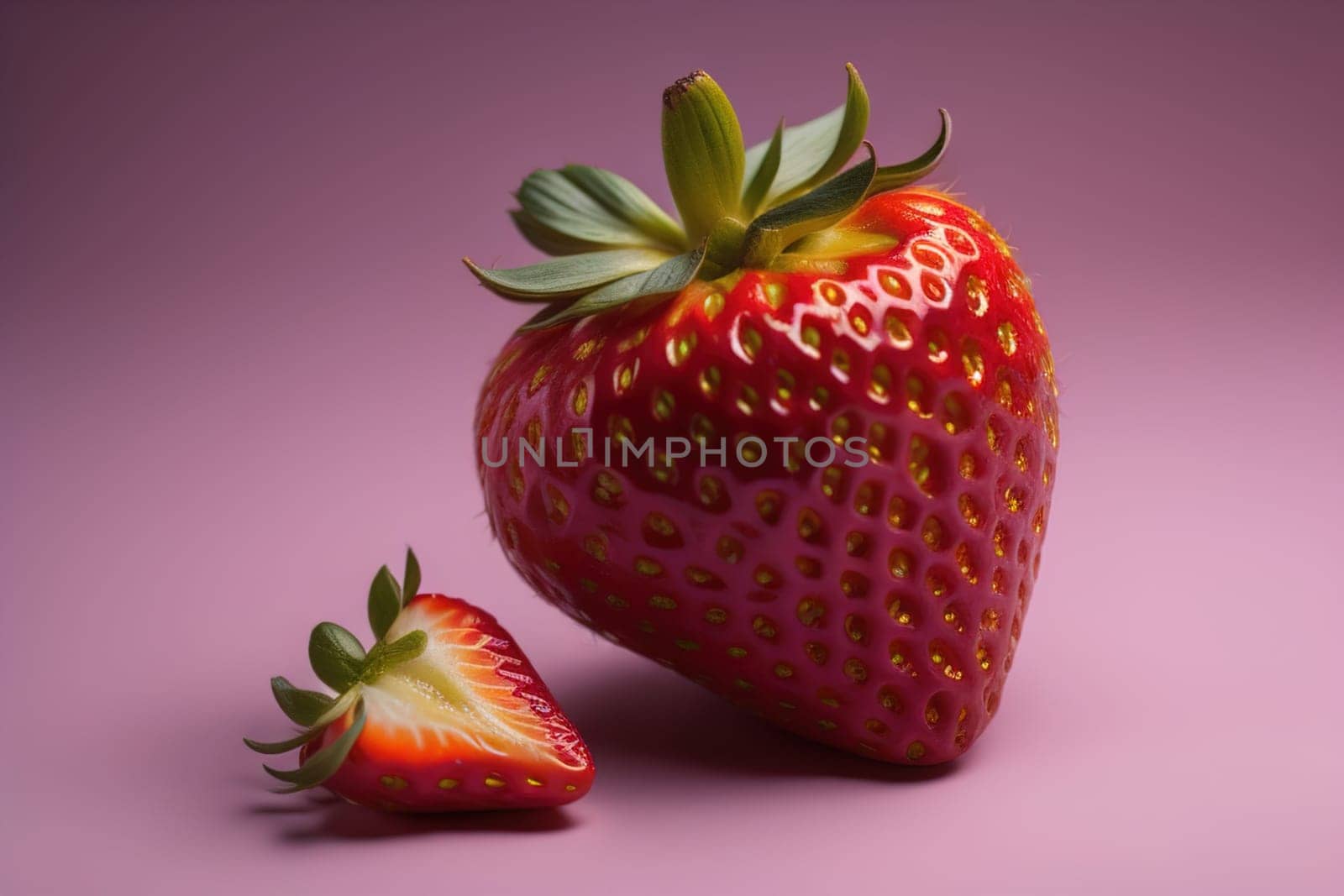 Fresh strawberries on a solid color background. generative ai