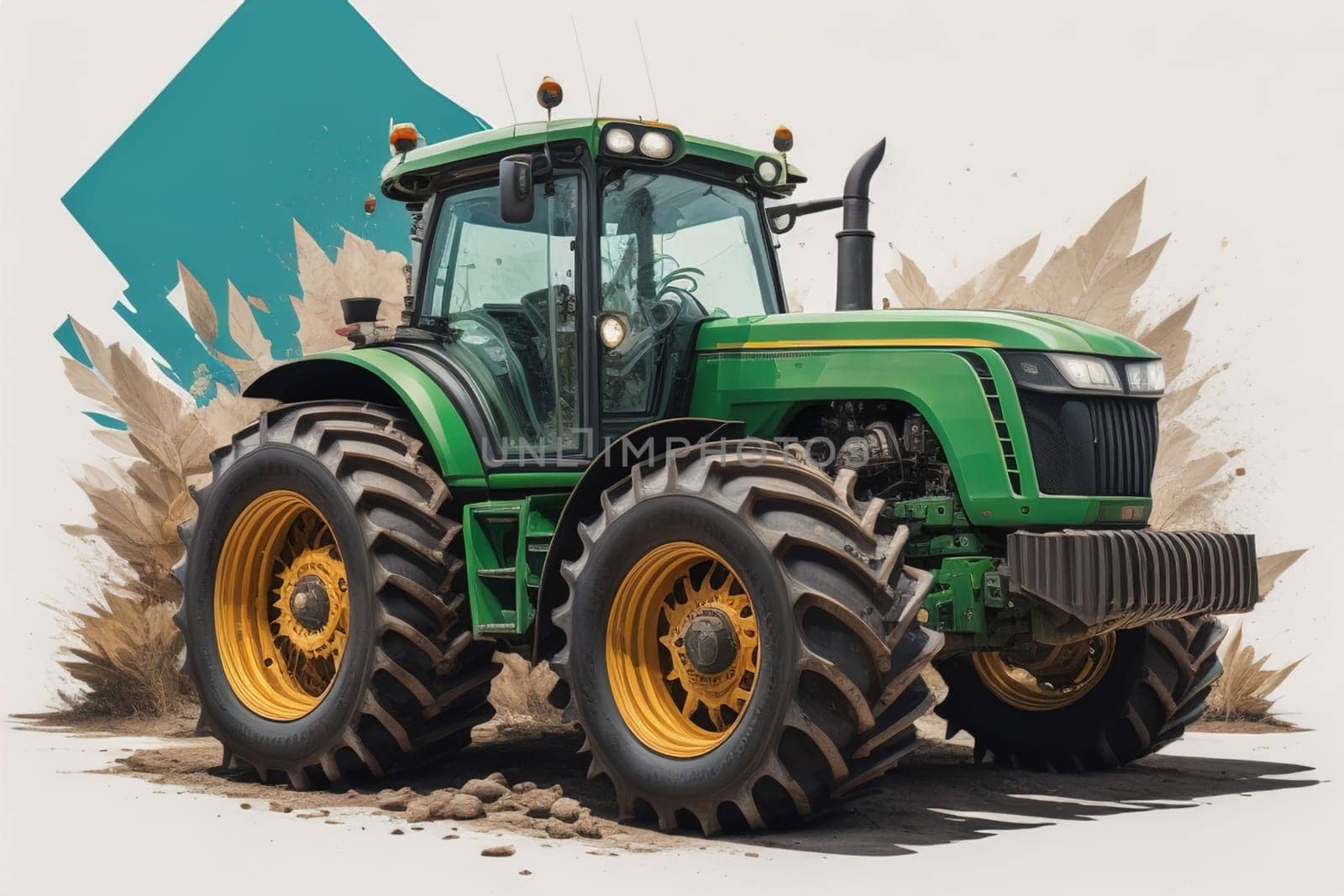 Modern tractor on a colored background. ai generative