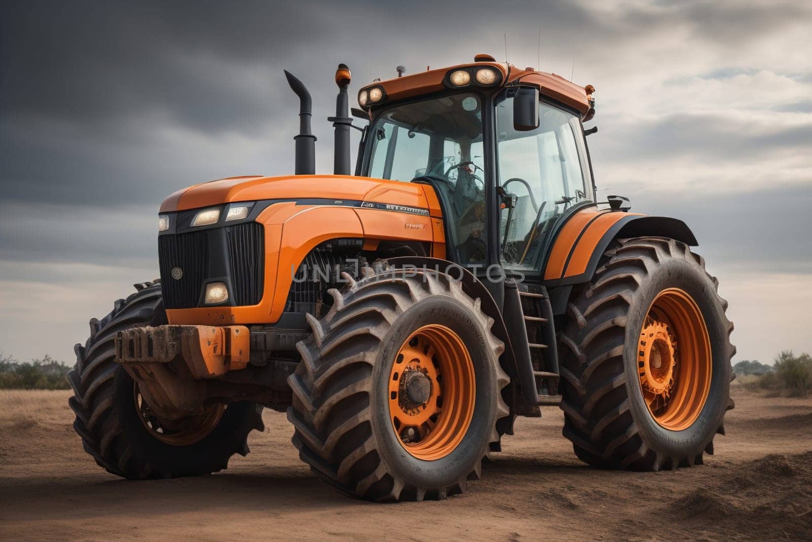 Modern tractor on a colored background. ai generative