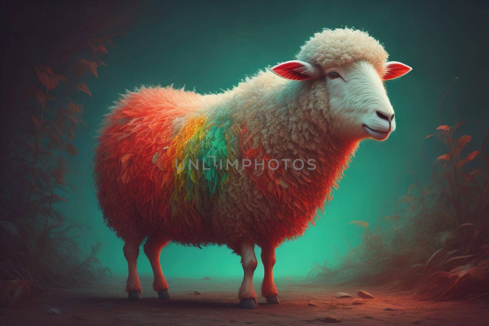Sheep on a solid color background. Photo in old color image style. ai generative