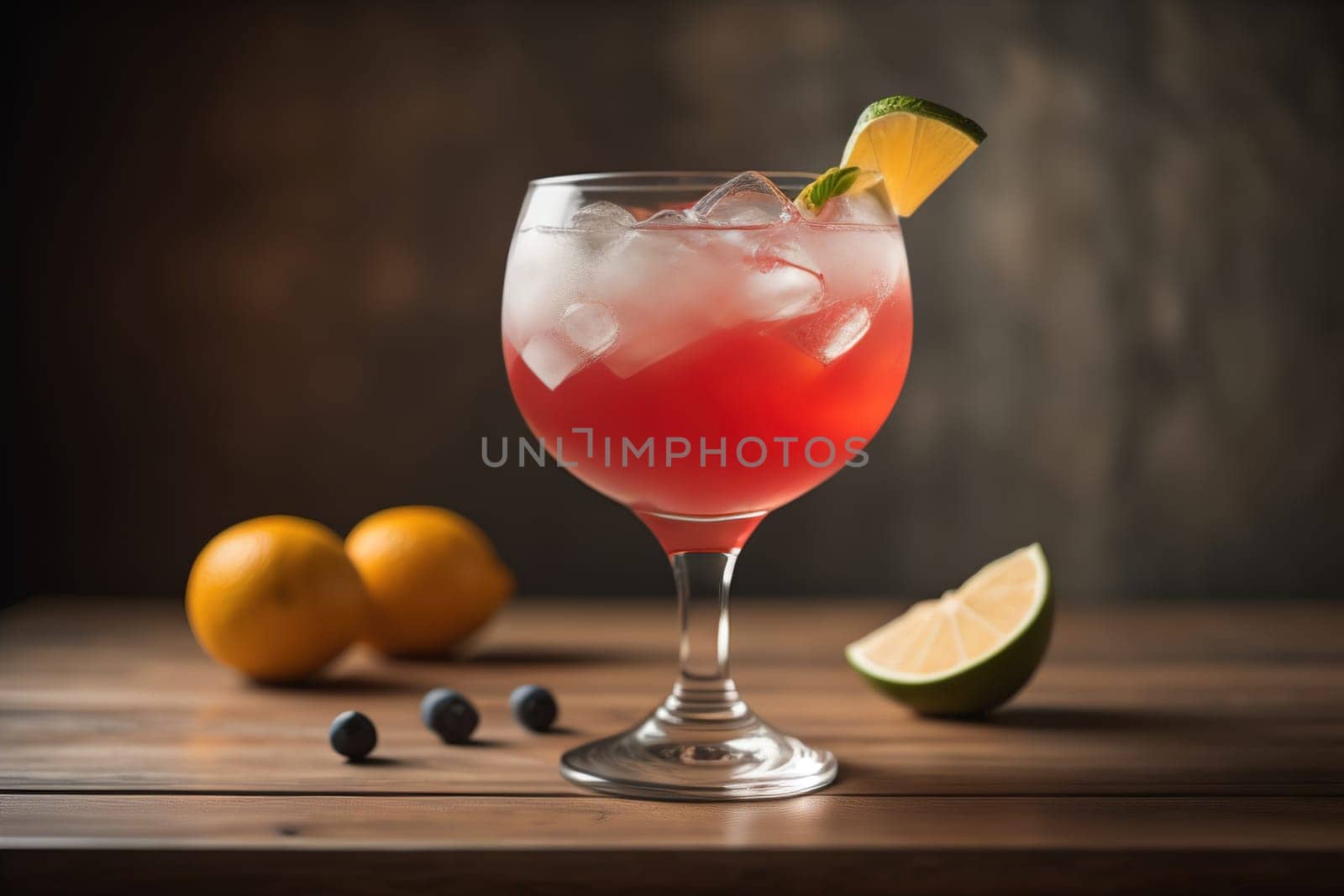 Alcohol cocktail drink on the table in bar. Toned image. ai generative
