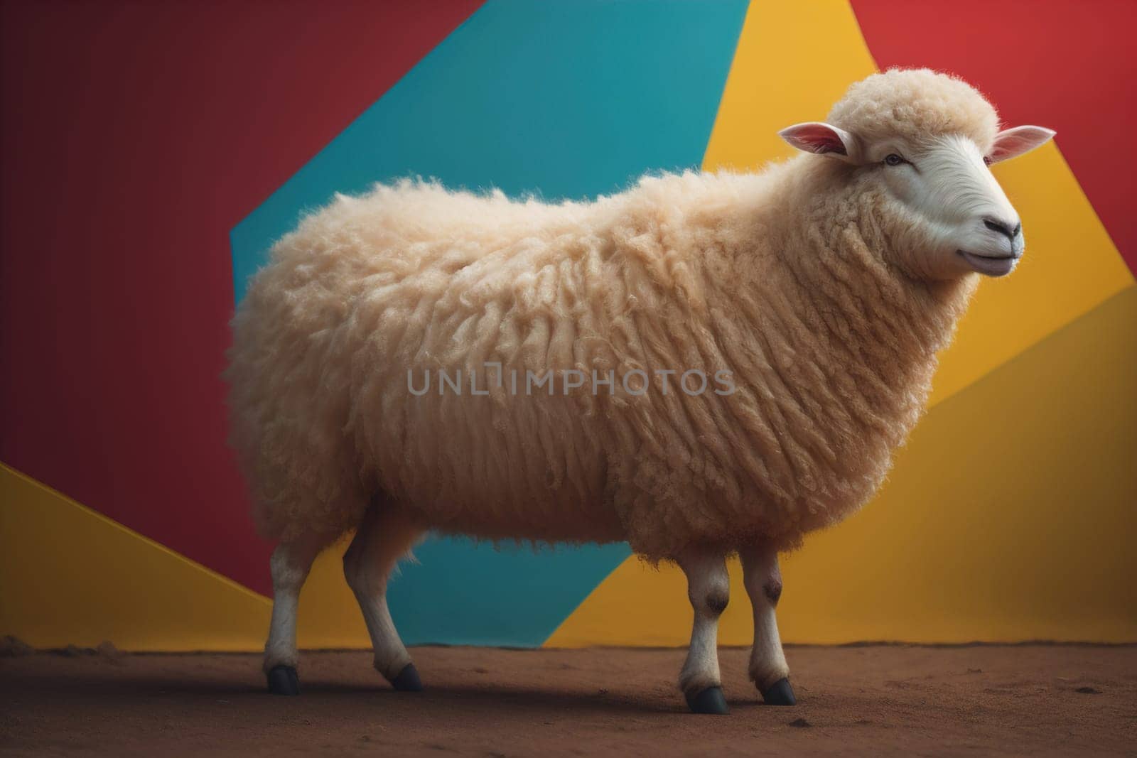 Sheep on a solid color background. Photo in old color image style. ai generative