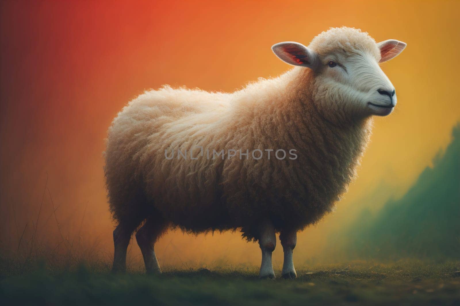 Sheep on a solid color background. Photo in old color image style. ai generative