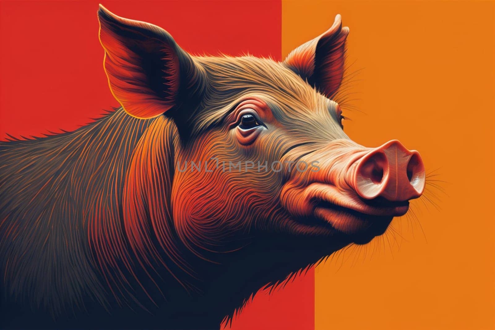 Pig head. Colorful vector illustration. Isolated on a solid color background. generative ai