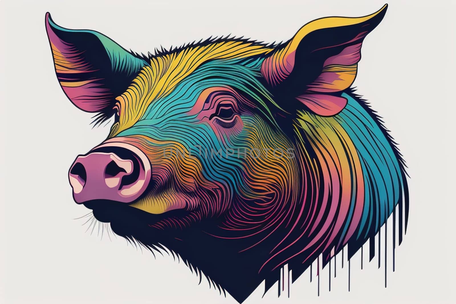 Pig head. Colorful vector illustration. Isolated on a solid color background. generative ai