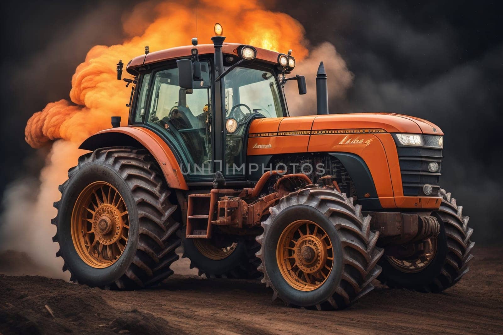 Modern tractor on a colored background. ai generative