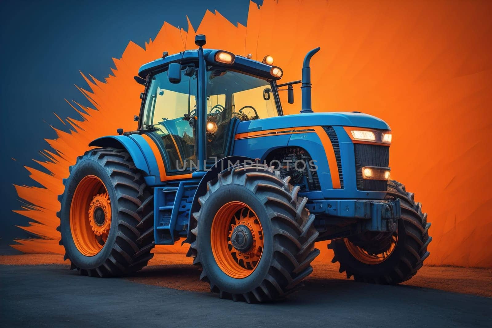 Modern tractor on a colored background. ai generative
