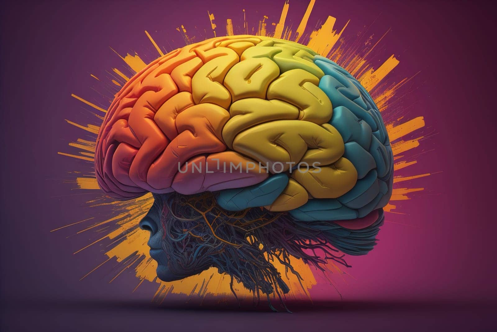 Human brain on a solid color background. ai generative