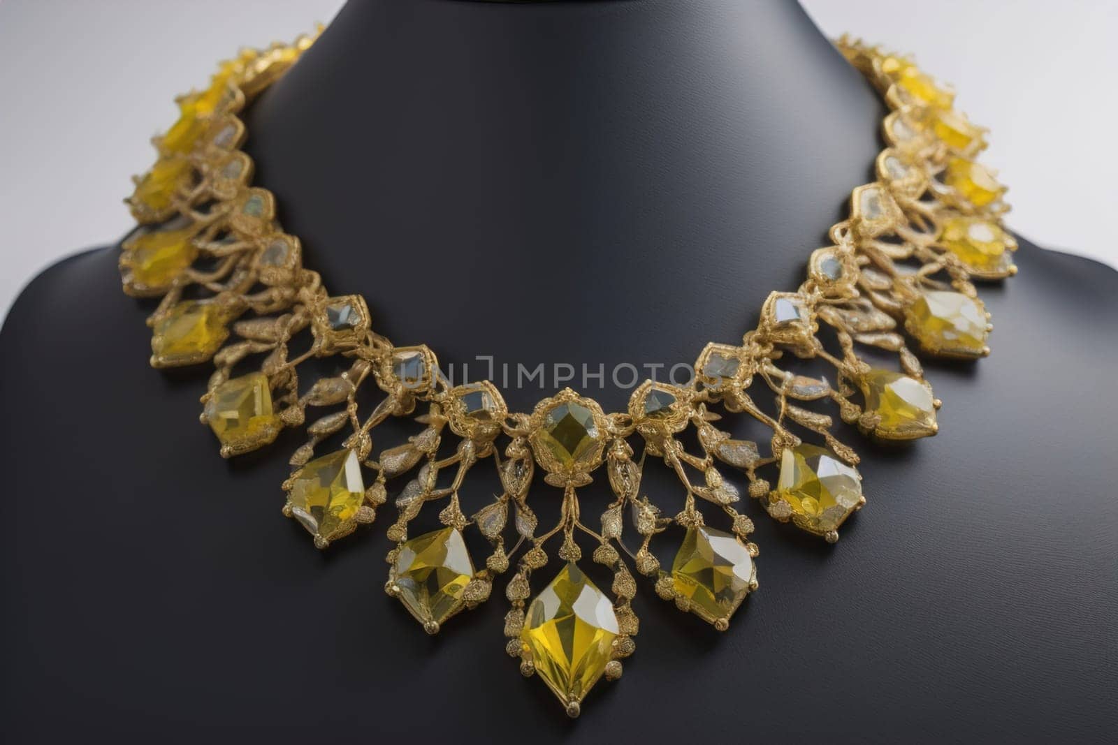 necklace on a mannequin in the studio on a solid color background. ai generative