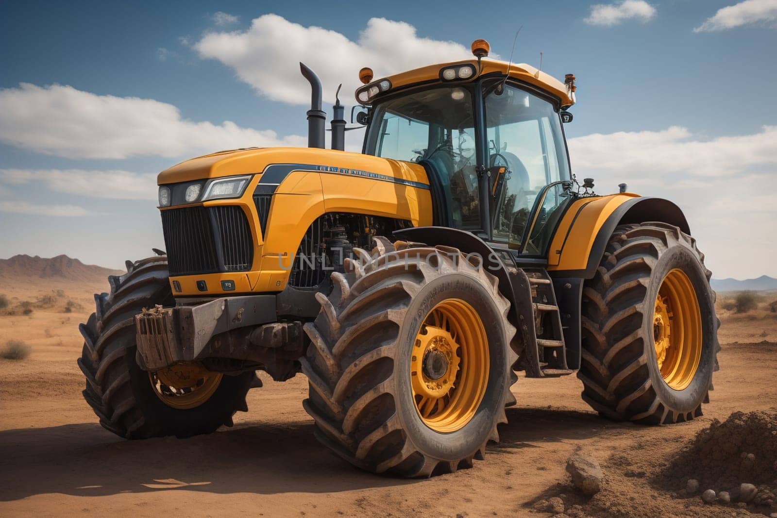 Modern tractor on a colored background. ai generative