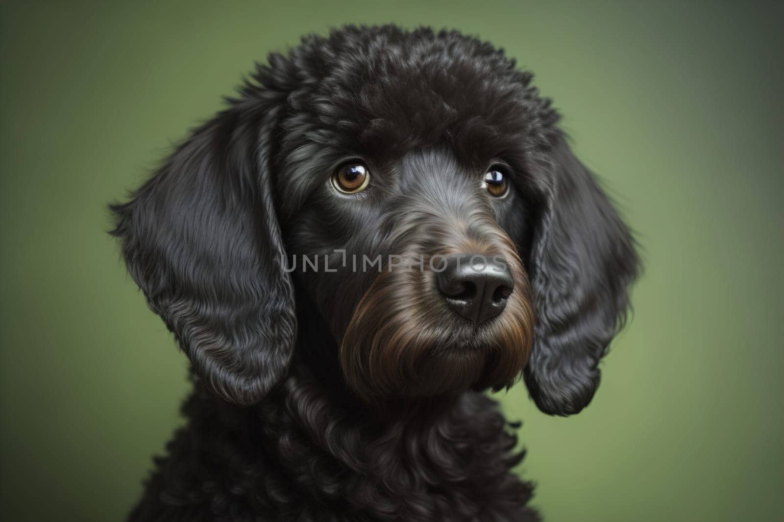 Portrait of a beautiful black dachshund puppy on a solid color background. ai generative