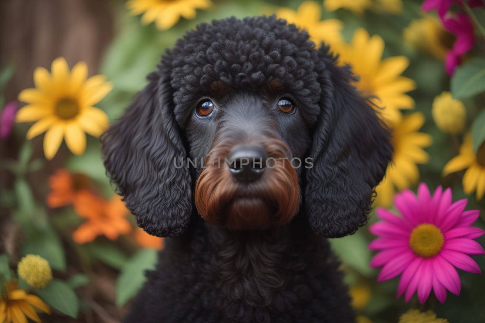 Portrait of a beautiful black dachshund puppy on a solid color background. ai generative