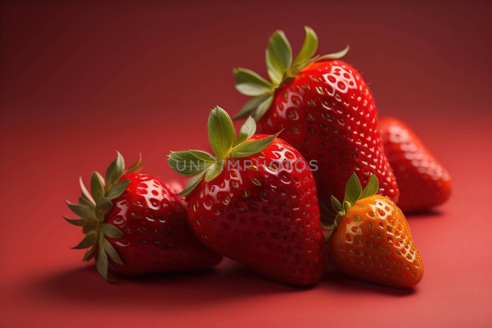 Fresh strawberries on a solid color background. generative ai