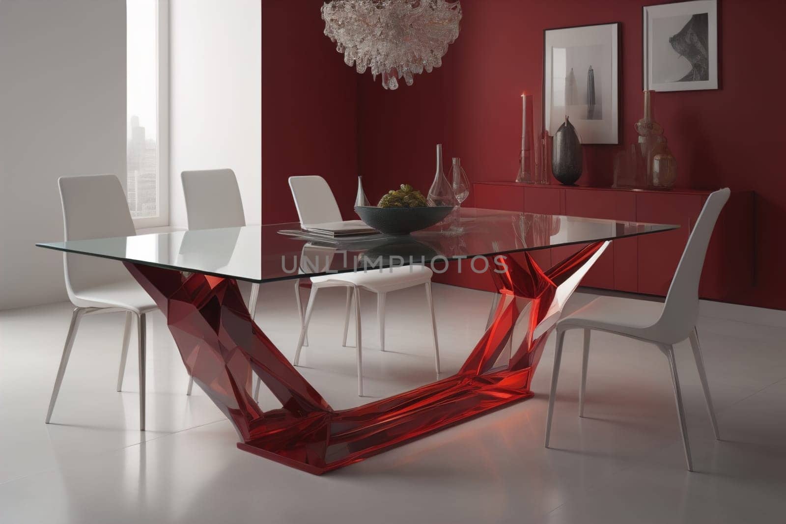 a glass table in a room. ai generative