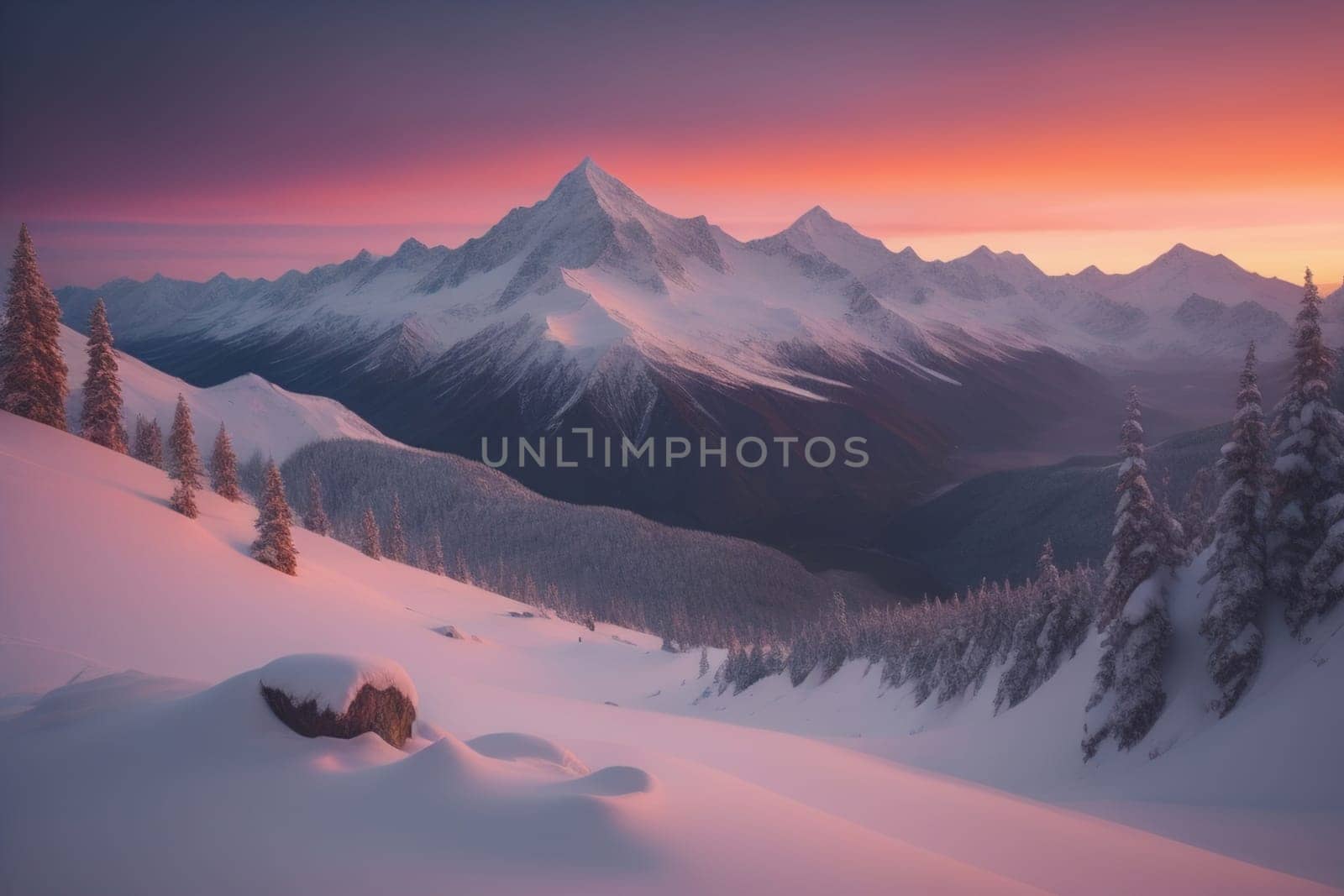 Mountains and snow-capped peaks of the Caucasus Mountains. ai generative
