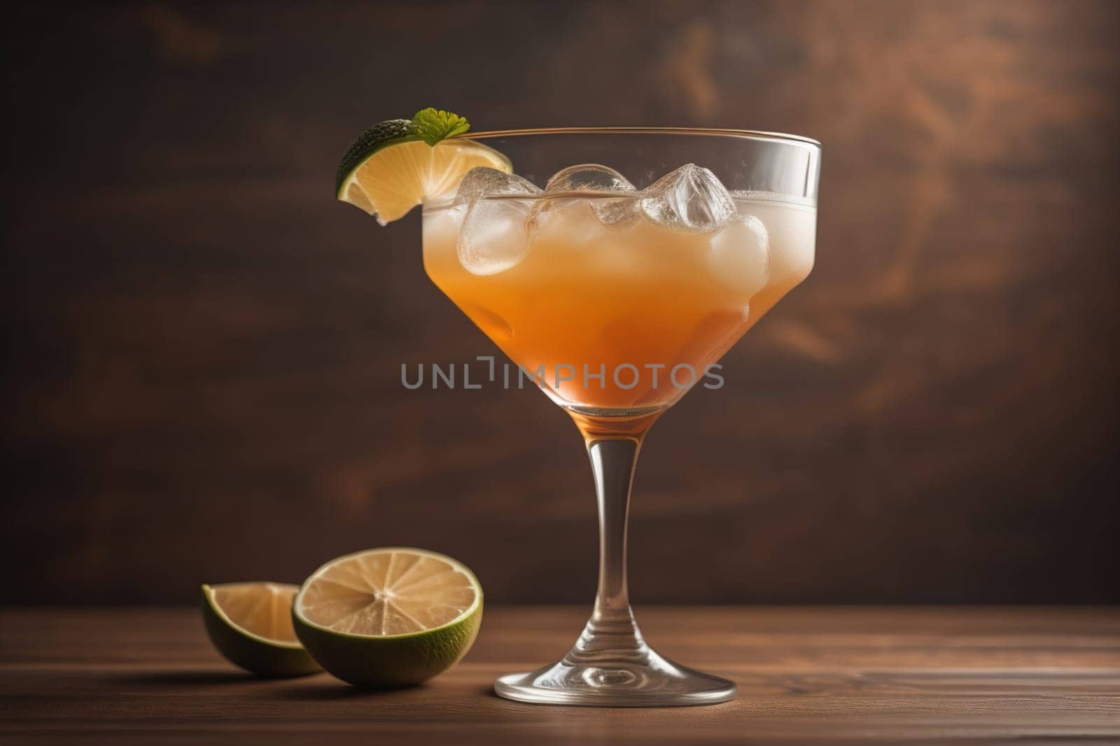 Alcohol cocktail drink on the table in bar. Toned image. ai generative