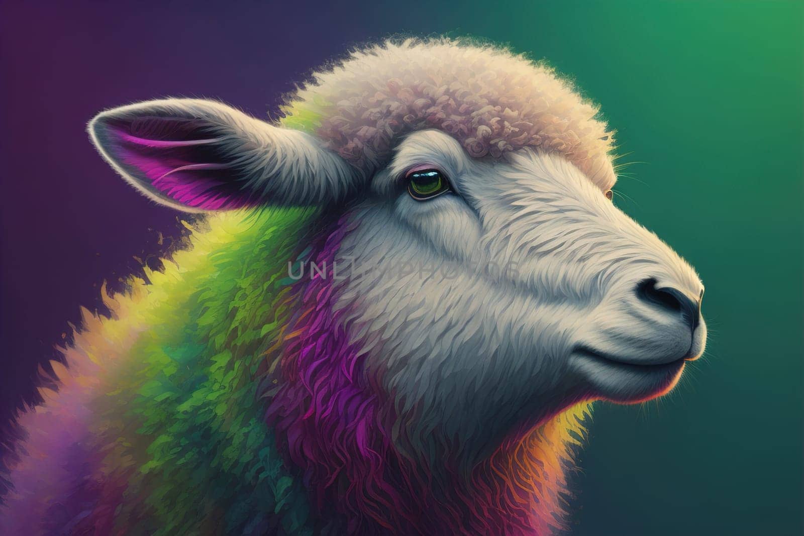 Sheep on a solid color background. Photo in old color image style. ai generative