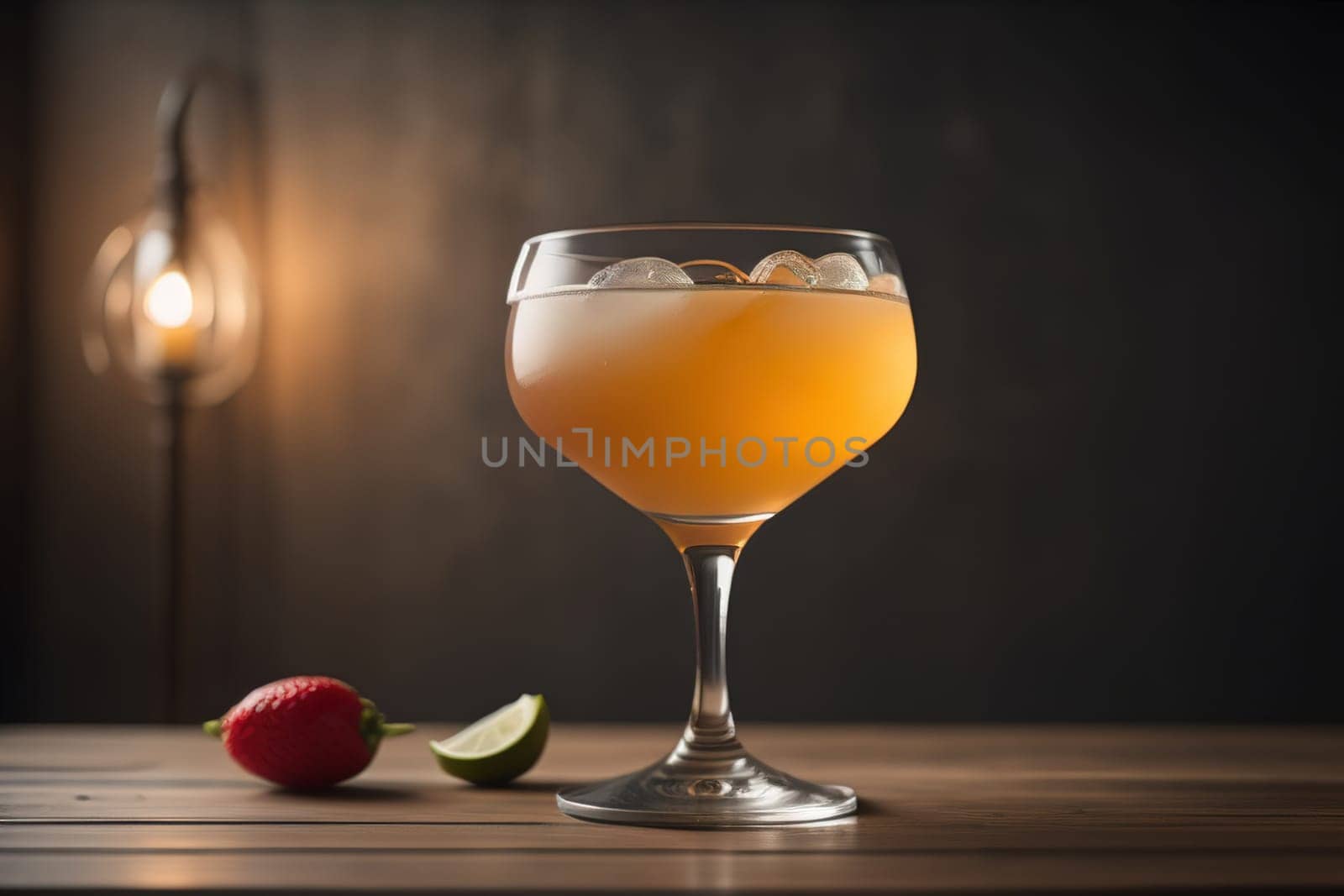 Alcohol cocktail drink on the table in bar. Toned image. ai generative