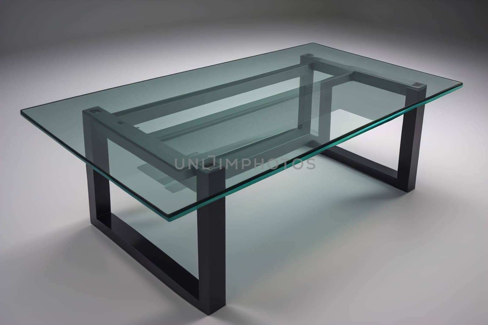 a glass table in a room. ai generative