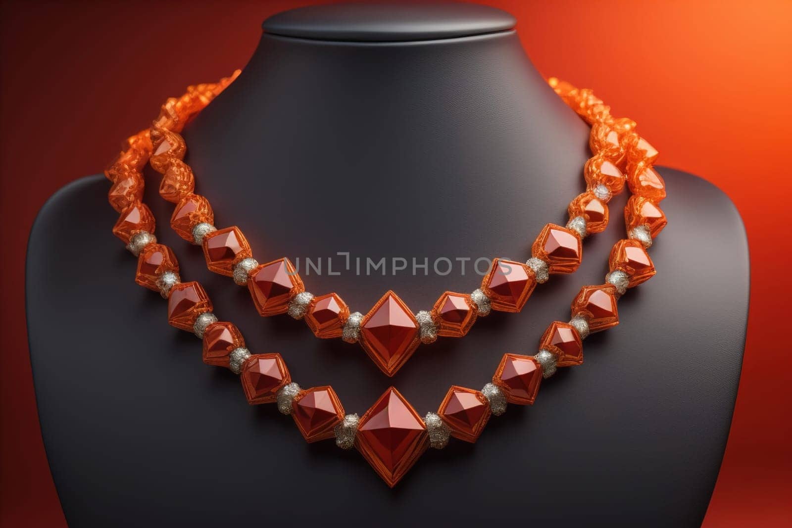 necklace on a mannequin in the studio on a solid color background. ai generative