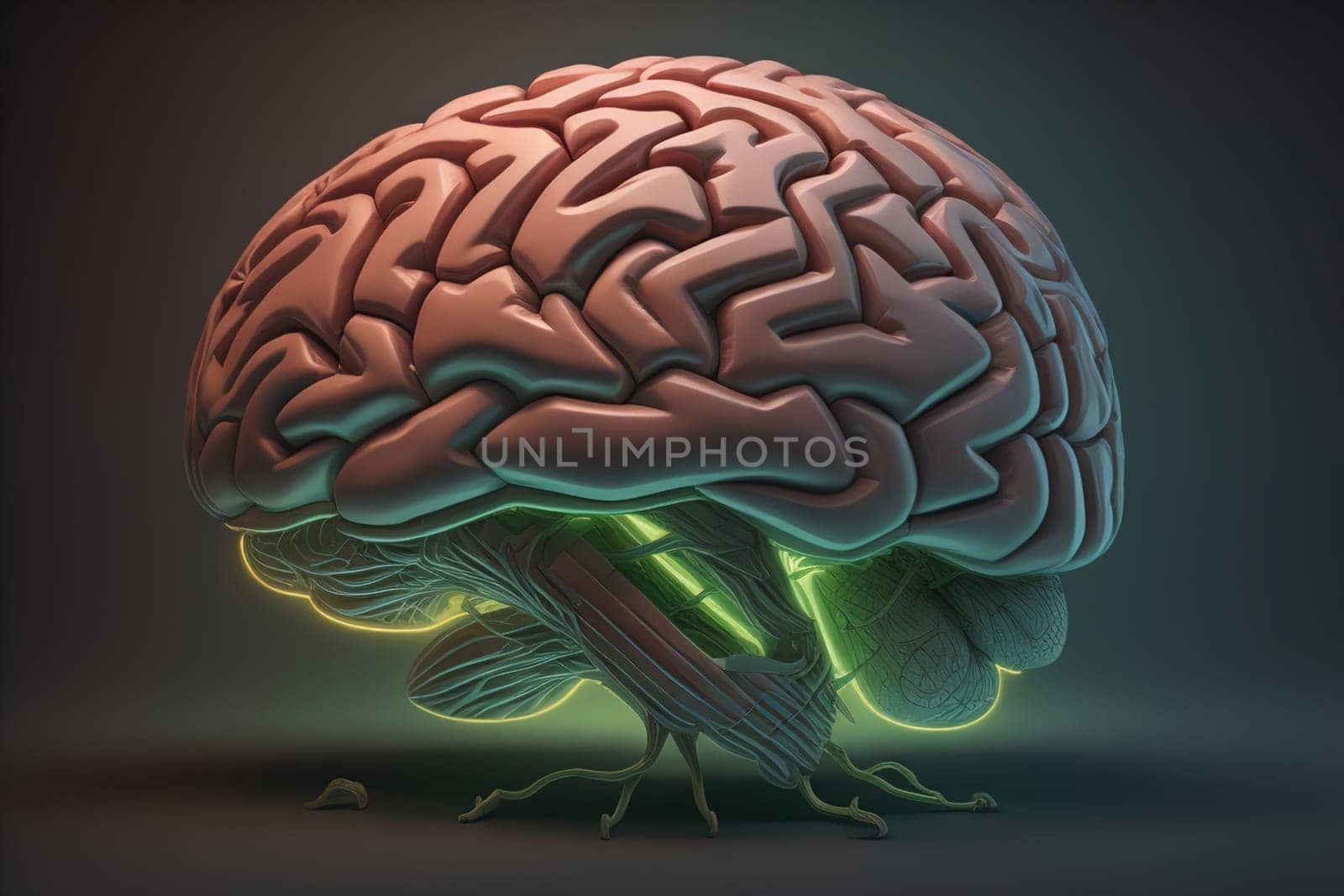 Human brain on a solid color background. ai generative