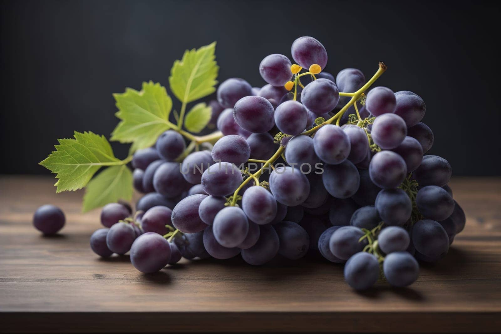 Bunch of fresh grapes on wooden table. Vintage style toned picture. ai generative