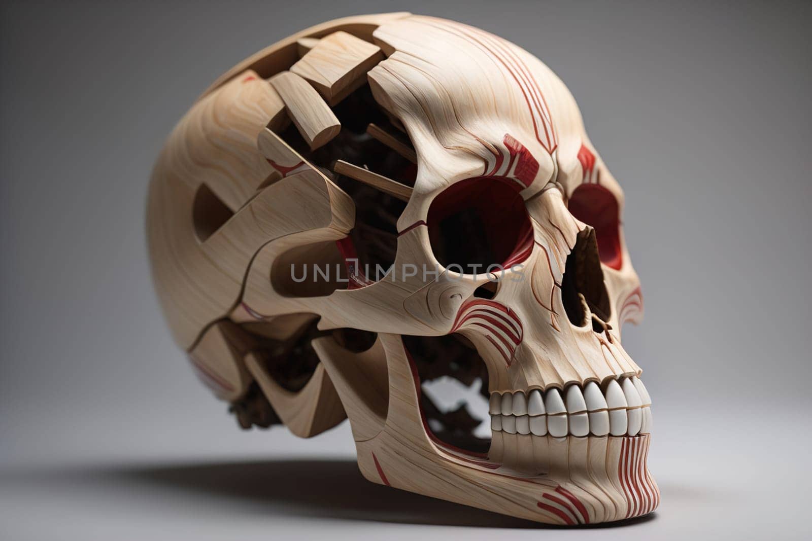 human skull on solid color background. Halloween concept. Close up. ai generative