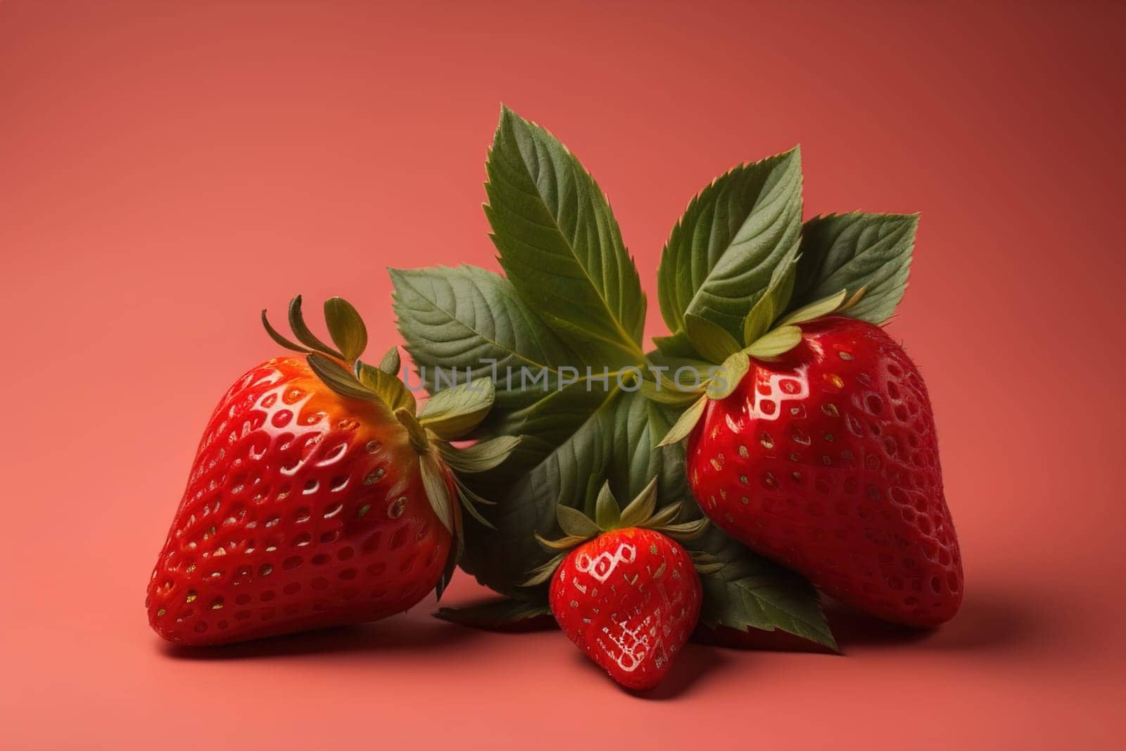 Fresh strawberries on a solid color background. generative ai