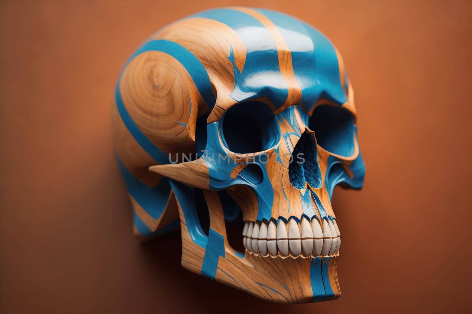 human skull on solid color background. Halloween concept. Close up. ai generative