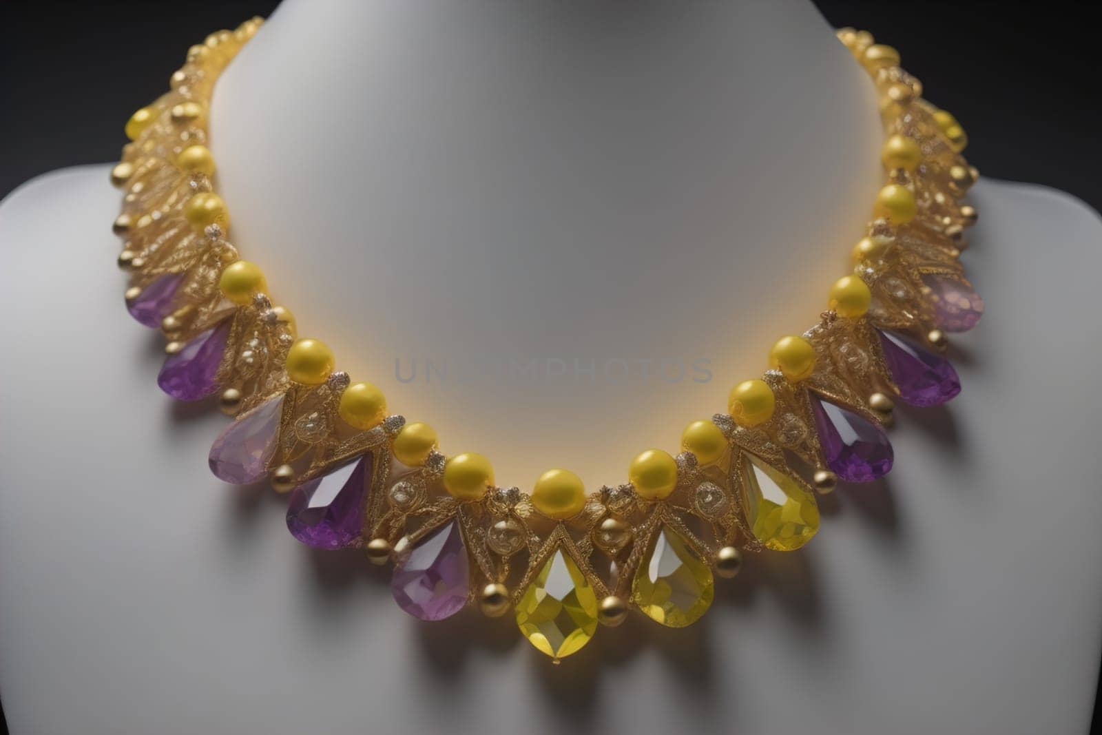 necklace on a mannequin in the studio on a solid color background. ai generative