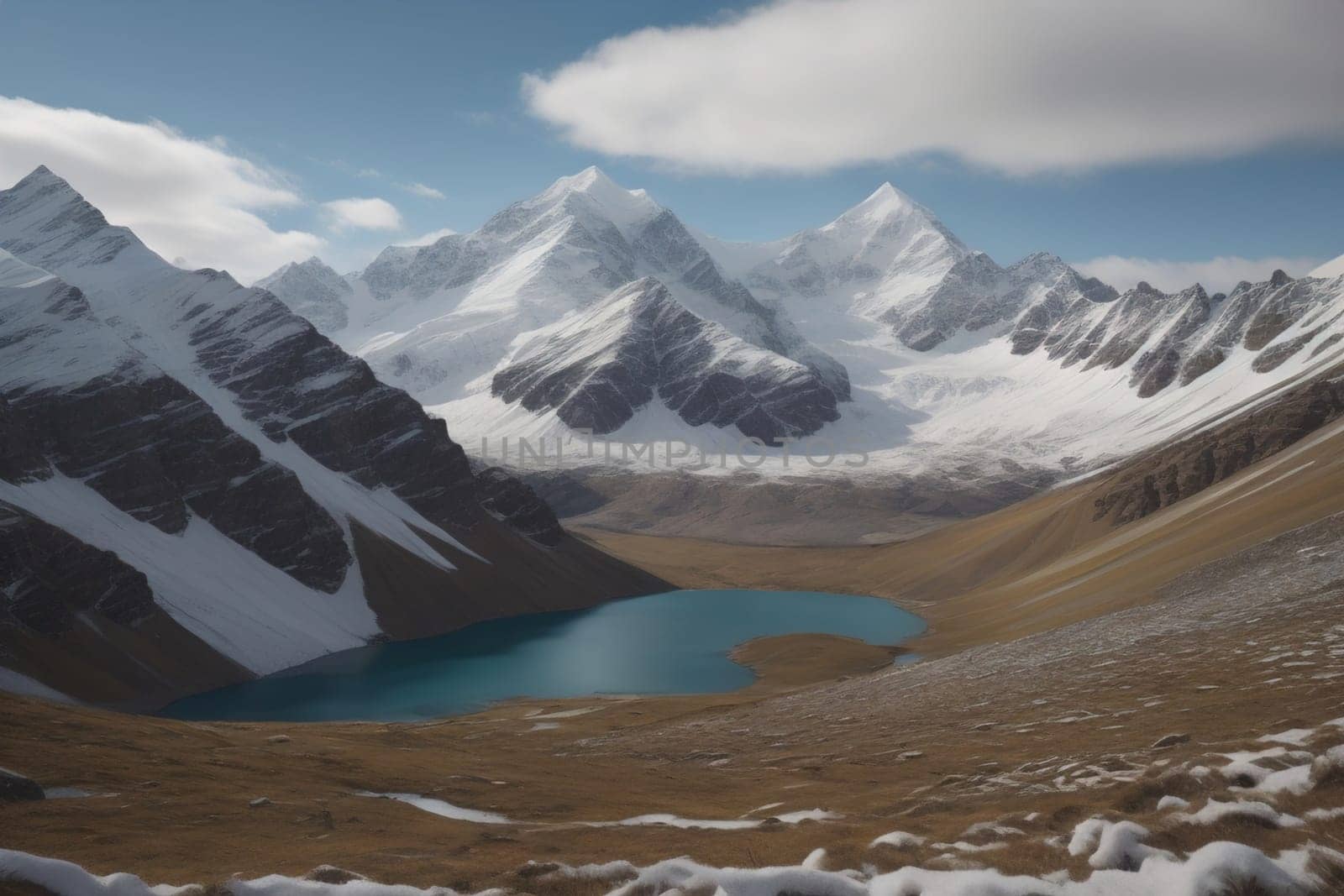 Mountains and snow-capped peaks of the Caucasus Mountains. ai generative