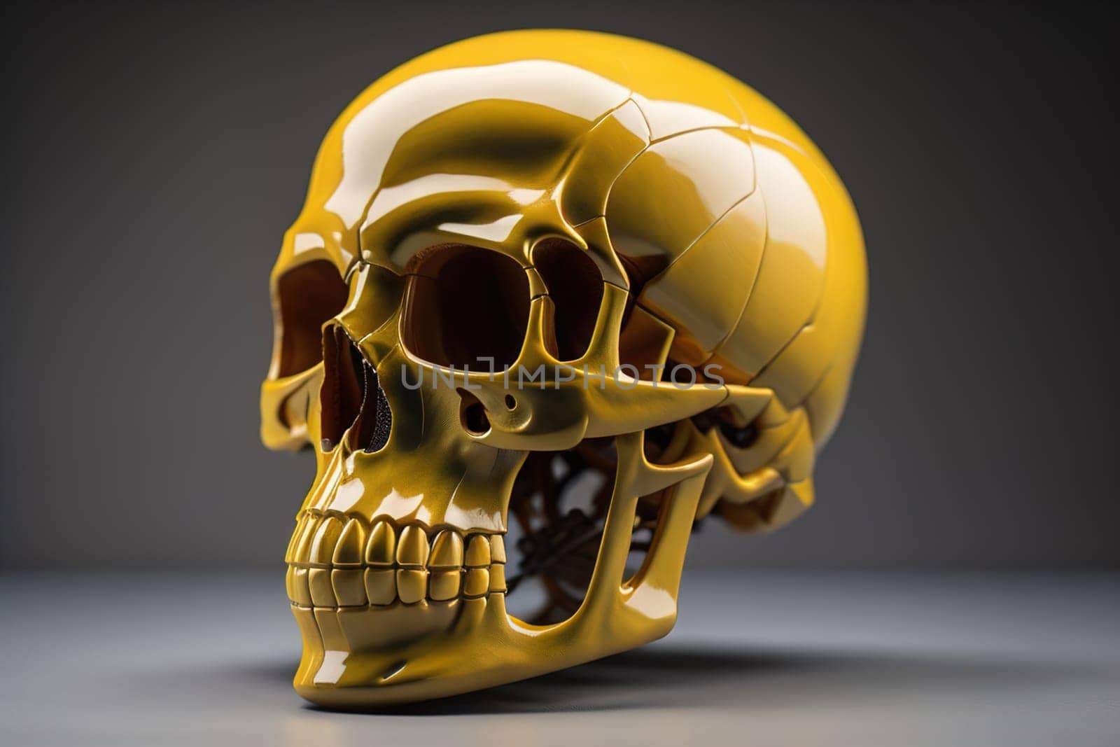 human skull on solid color background. Halloween concept. Close up. ai generative