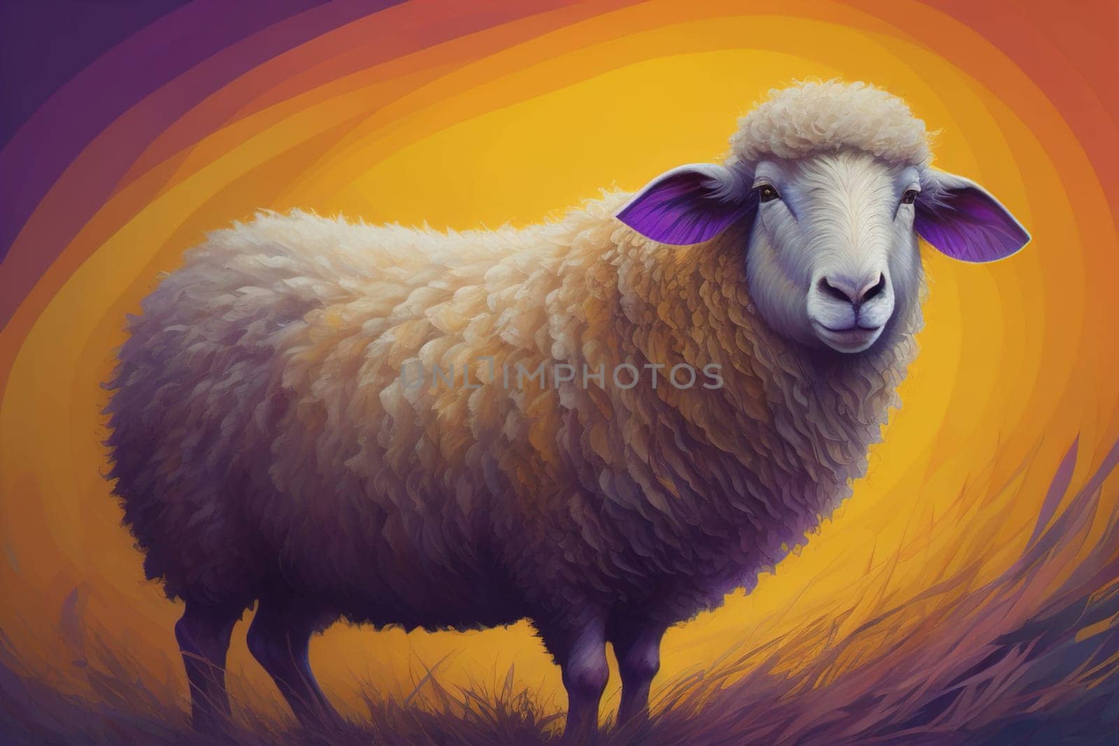 Sheep on a solid color background. Photo in old color image style. ai generative
