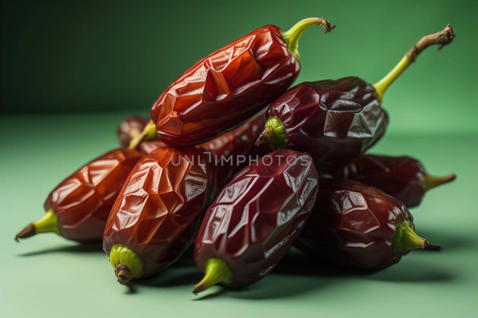 Dried fruits of date palm on a solid color background. Toned. ai generative