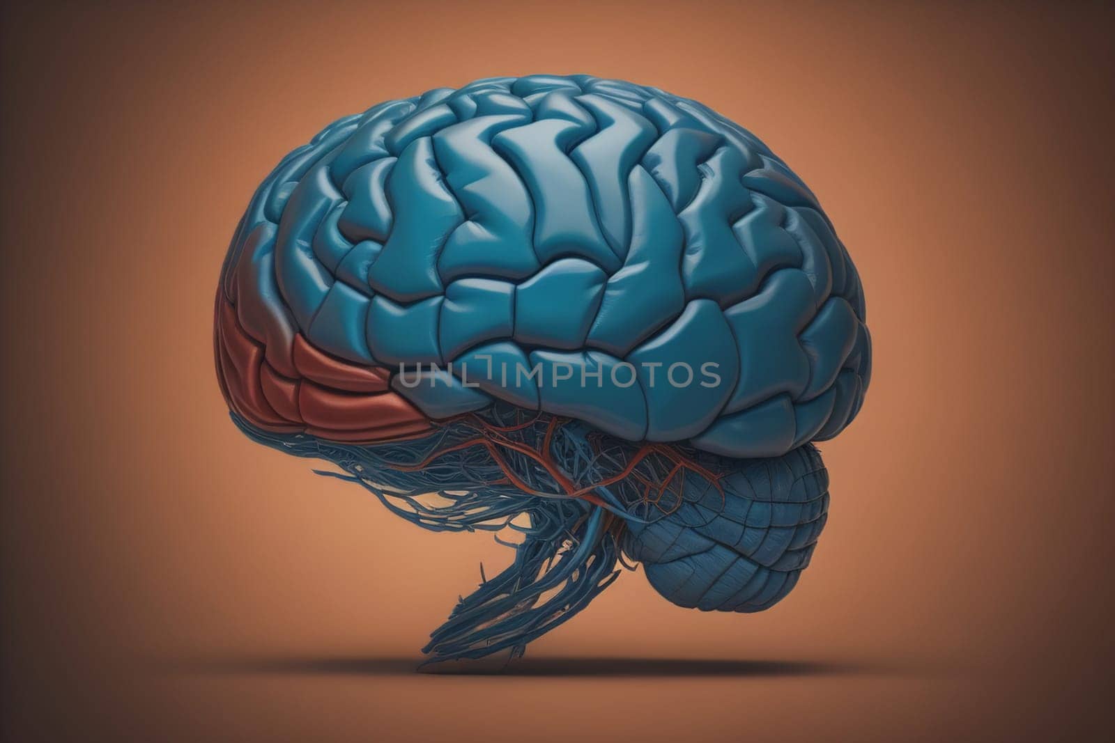 Human brain on a solid color background. ai generative