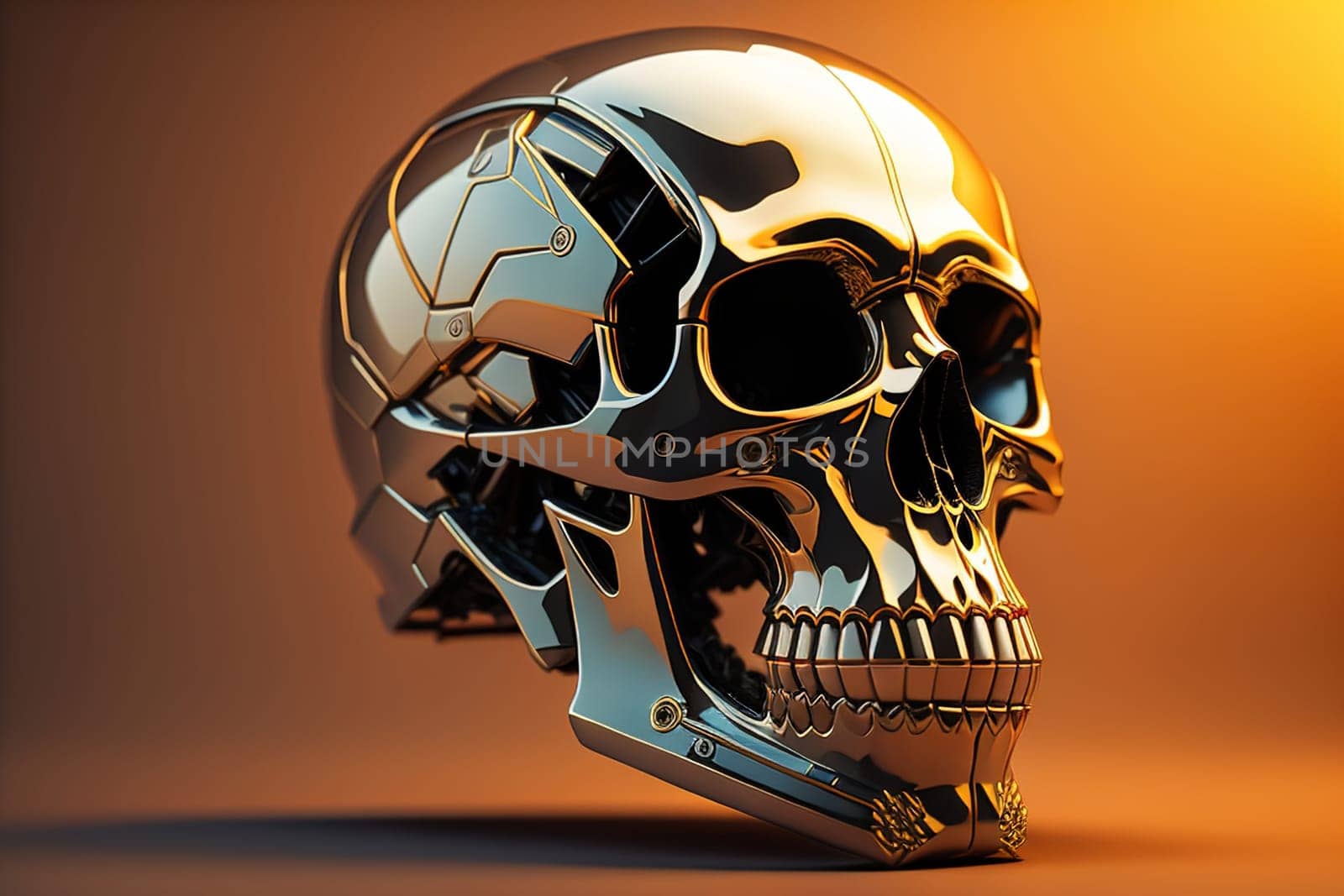 Human skull with gears and cogwheels. ai generative