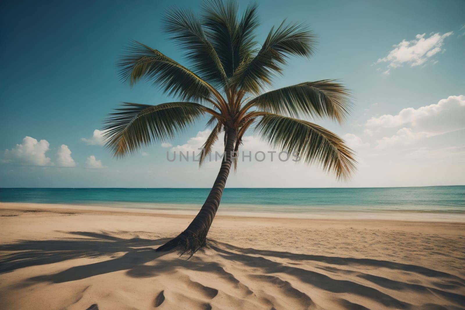 Beautiful tropical beach with coconut palm tree. ai generative