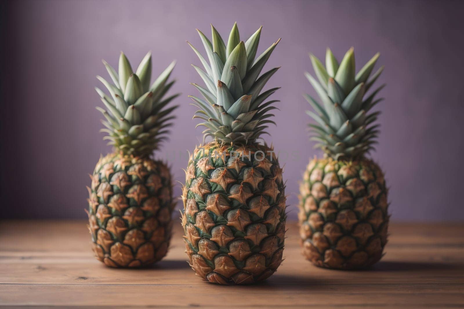 Pineapples on a wooden background. ai generative