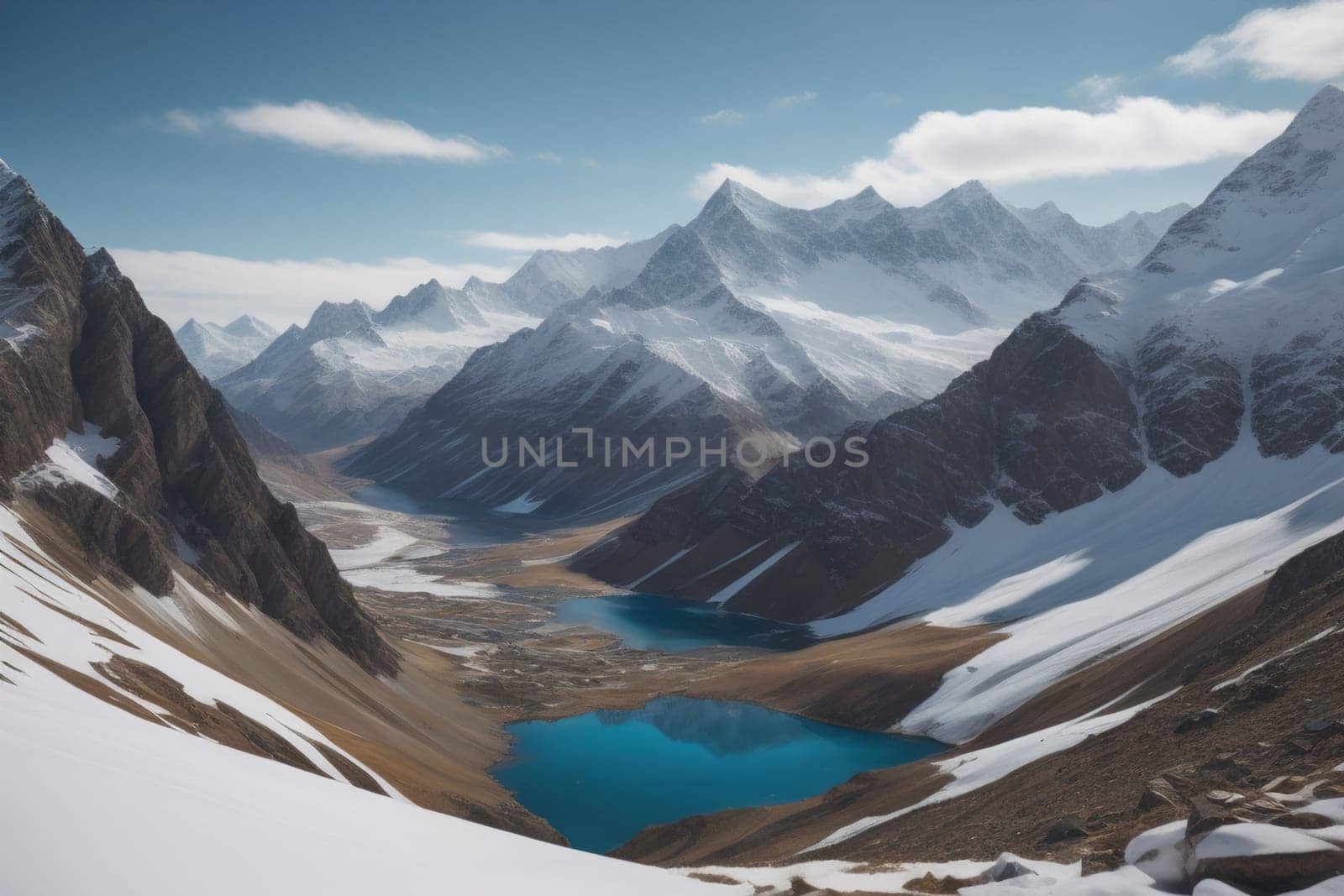 Mountains and snow-capped peaks of the Caucasus Mountains. ai generative