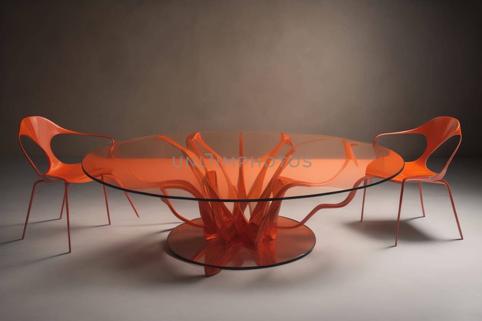 a glass table in a room. ai generative