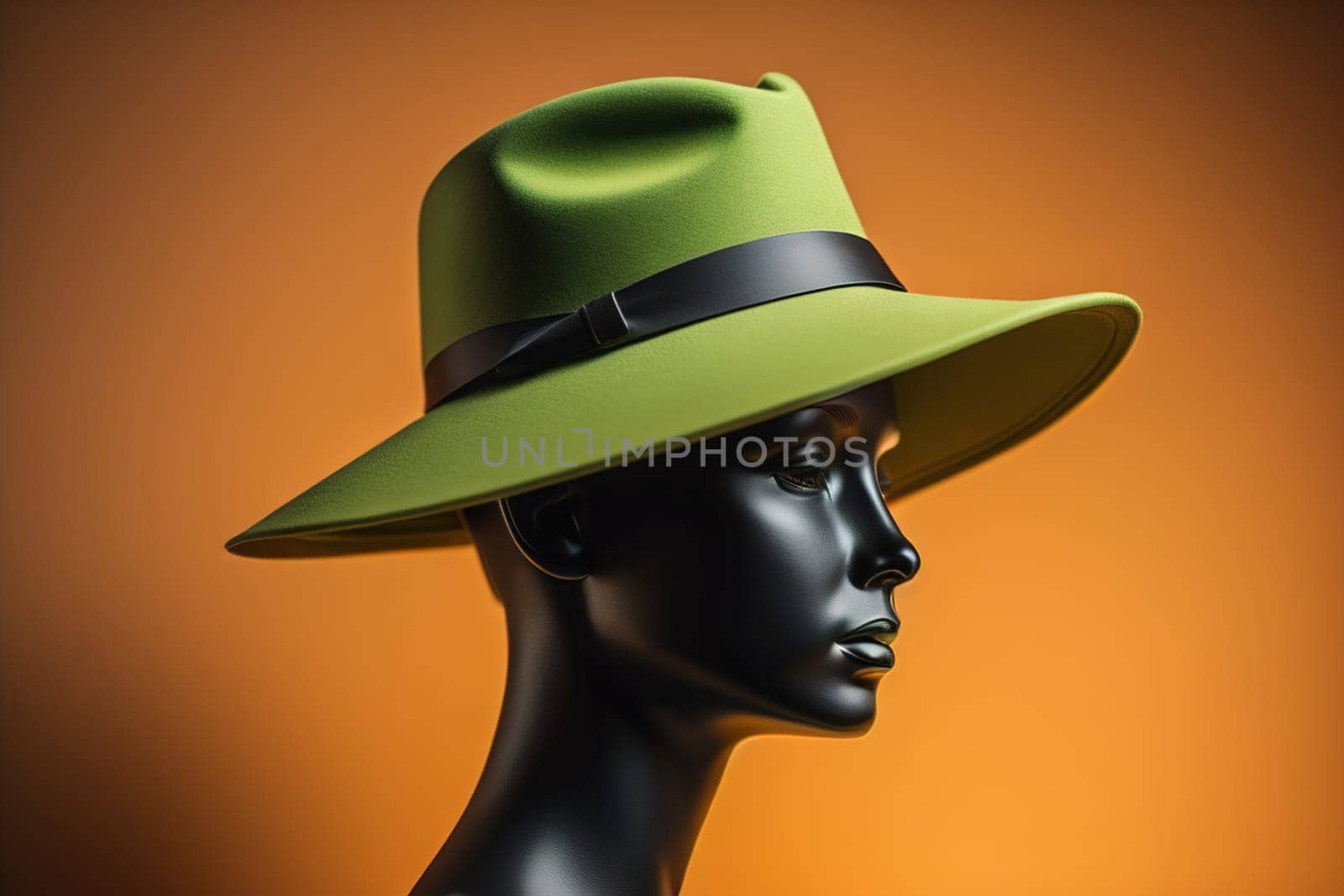 Female mannequin wearing hat, isolated on solid color background. ai generative
