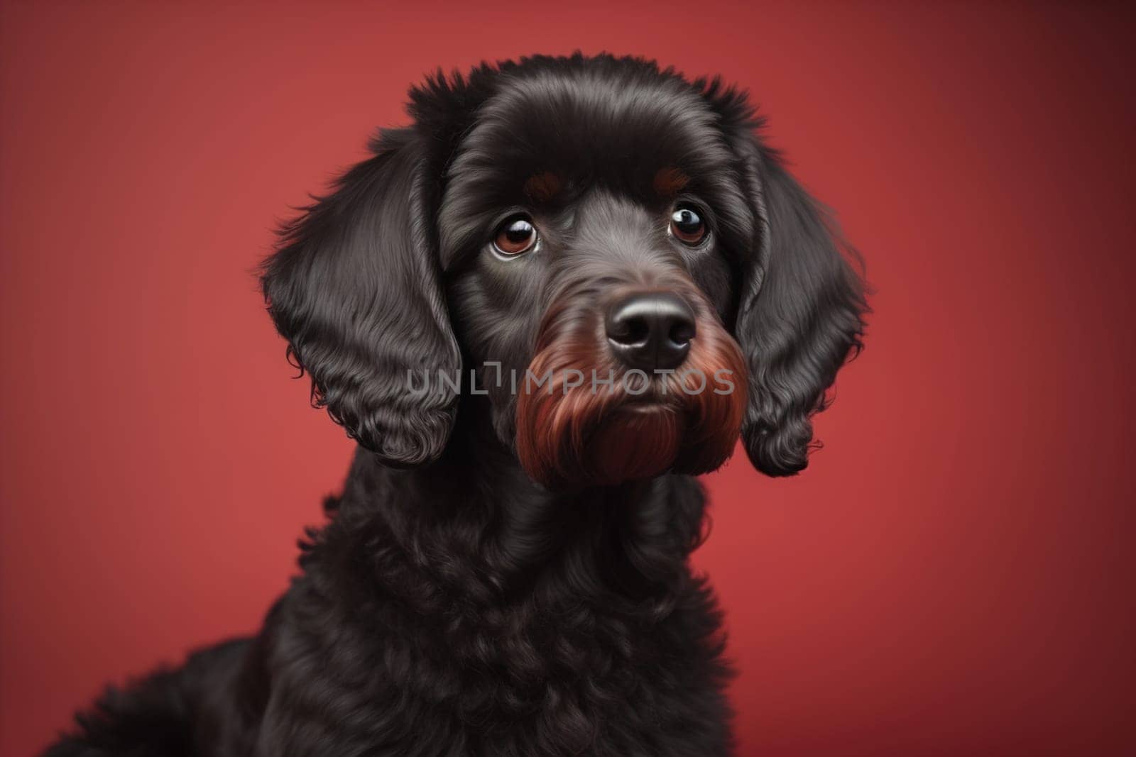 Portrait of a beautiful black dachshund puppy on a solid color background. ai generative by sanisra
