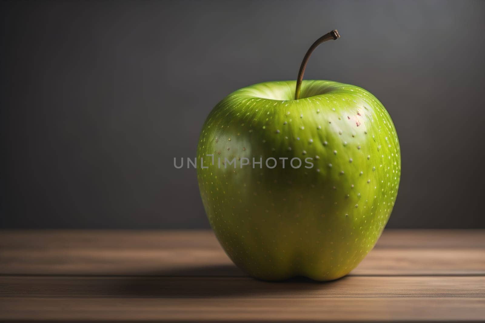 Green apple on a wooden table with dark background, shallow depth of field. The concept of healthy eating. ai generative