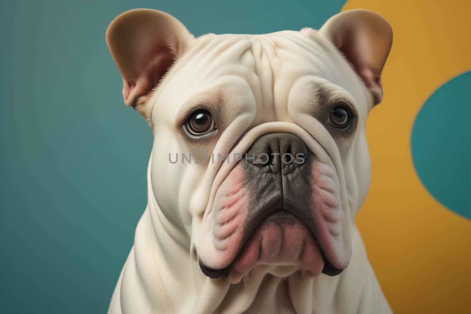 Portrait of a dog breed English Bulldog on a solid color background. ai generative