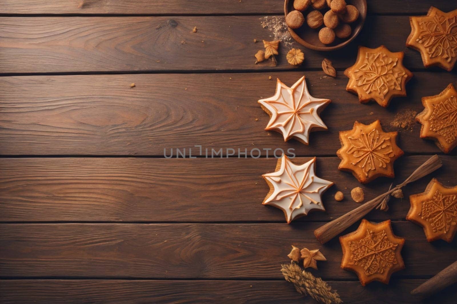 Cookies on a wooden table. Top view. ai generative
