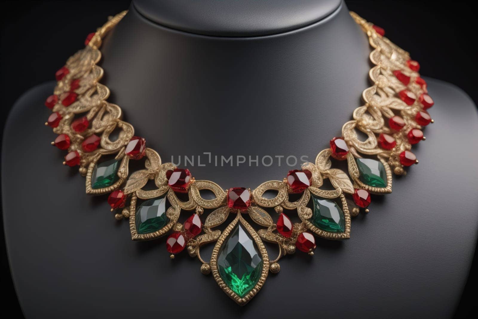 necklace on a mannequin in the studio on a solid color background. ai generative