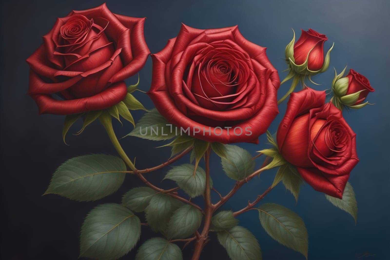 Red roses background. Top view of beautiful red roses with green leaves. ai generative