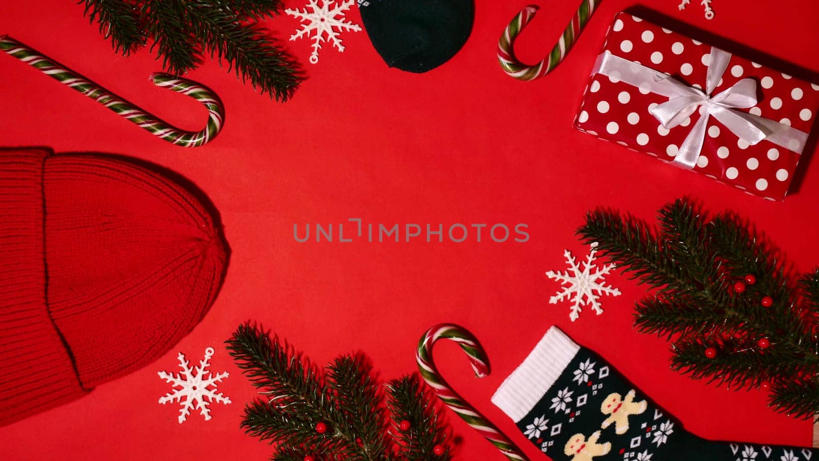 New Year 2024 red flatlay, top view on Christmas by OksanaFedorchuk